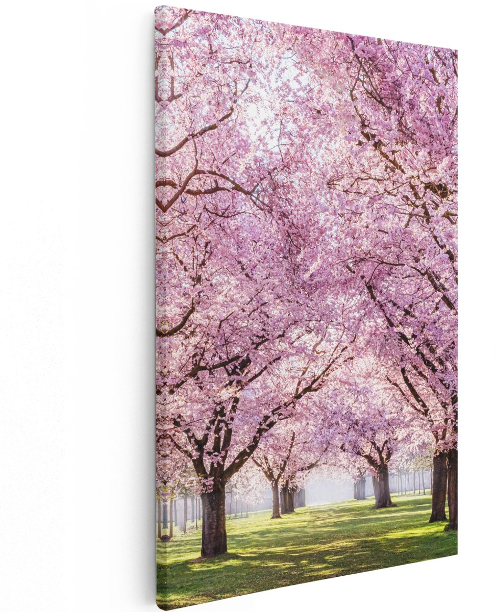 Artaza Canvas Schilderij Roze Bloesembomen Park - Bloemen - 120x180 cm - Groot - Wanddecoratie Woonkamer - Schilderijen - Muurdecoratie