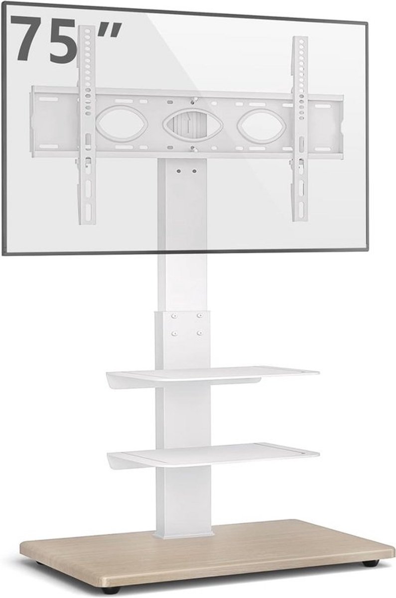 Vrijstaande TV Vloerstandaard, Hout, Wit, 30° Draaibaar, Hoogte Verstelbaar voor 81-75 cm Smart TV, Max. 50 kg, VESA 600 x 400 mm
