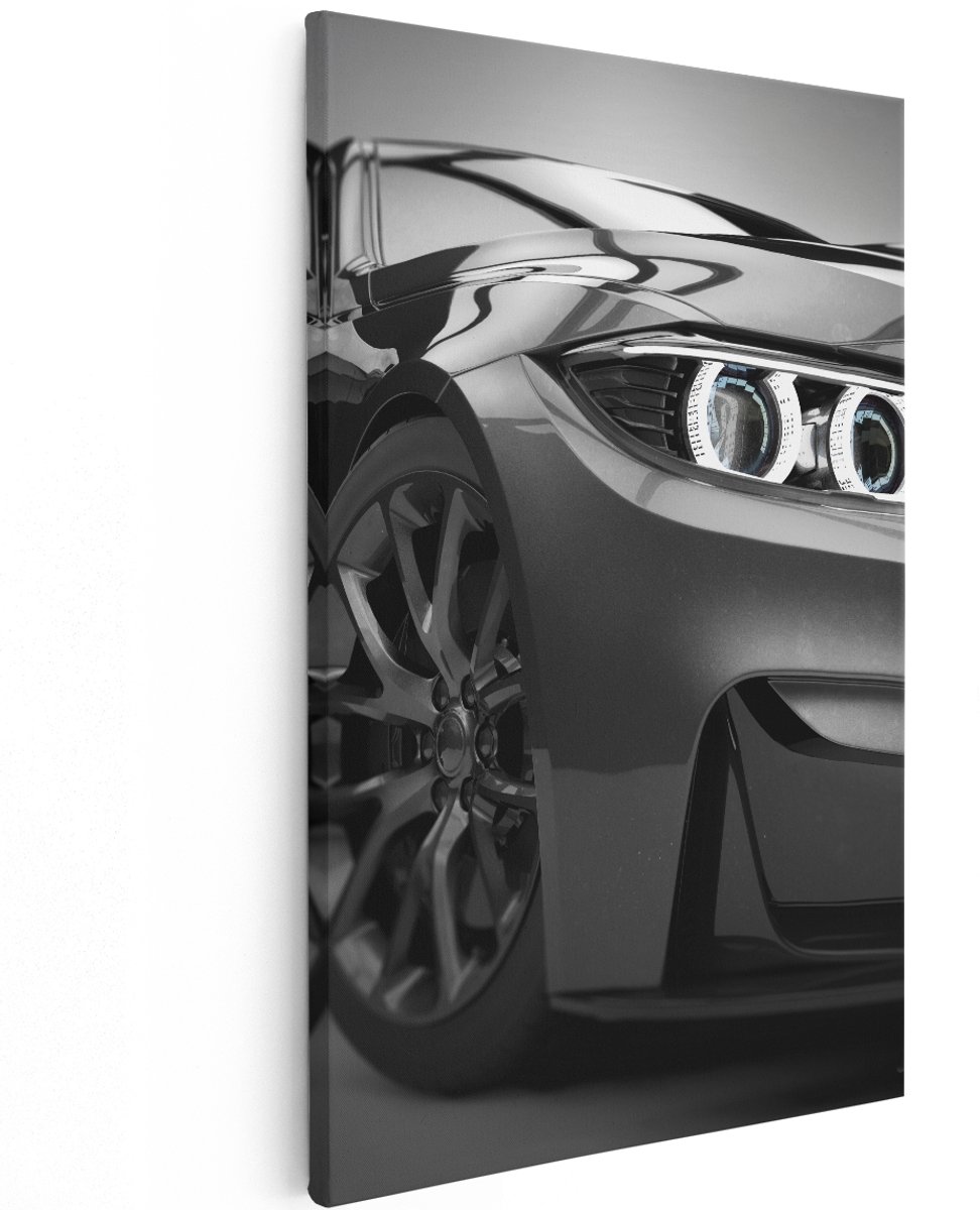 Artaza Canvas Schilderij Grijze Sportwagen Auto - Zwart Wit - 120x180 cm - Groot - Wanddecoratie Woonkamer - Schilderijen - Muurdecoratie