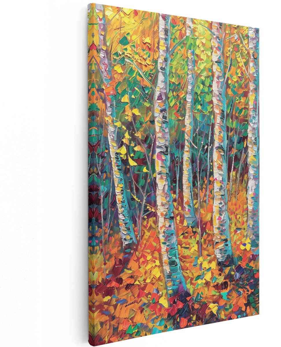 Artaza Canvas Schilderij Berkenbomen in de Herfst - 120x180 cm - Groot - Wanddecoratie Woonkamer - Schilderijen - Muurdecoratie