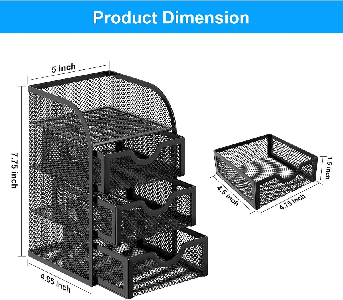 3-Laden Mesh Bureau Organizer - Zwart - Desktop Opbergrek voor Kantoorbenodigdheden en Briefpapier - Voor Kantoor - Thuis en Studenten