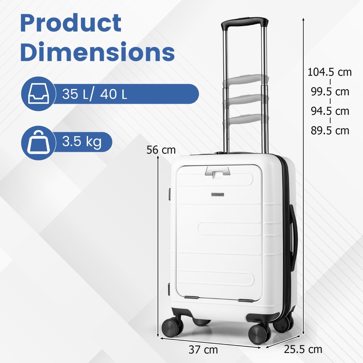 SureDeal® - Kamper - Uitbreidbare Reiskoffer Lichte - 37x25,5x56 cm - Wit