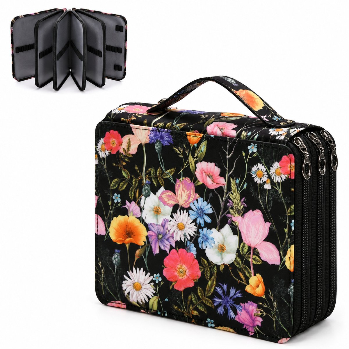 VHV - Grote Capaciteit Etui - 32x26x7 cm - Waterdichte Pennenzak -Schrijfwaren Organizer Voor Kunstenaars,School - Zwart