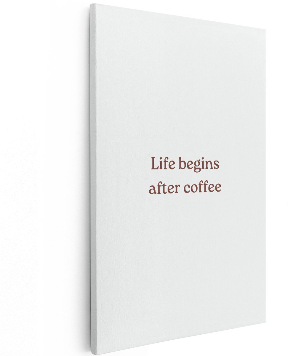 Artaza Canvas Schilderij Koffie Quote - 120x180 cm - Groot - Wanddecoratie Keuken - Muurdecoratie Tekst - Decoratie Bruin Typografie