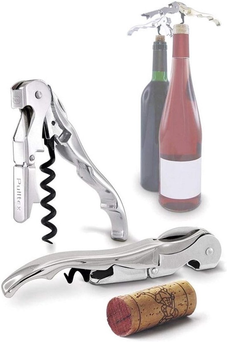 Kurkentrekker - Flesopener Wijn - Wijn Serveren - Dubbele Hendel Mechanisme - 12 cm - Zilver