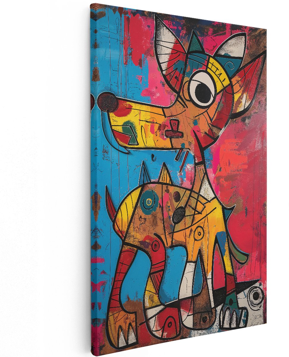 Artaza Canvas Schilderij Abstracte Hond - 120x180 cm - Groot - Wanddecoratie Modern - Muurdecoratie Kleurrijk - Decoratie Dieren Schilderij