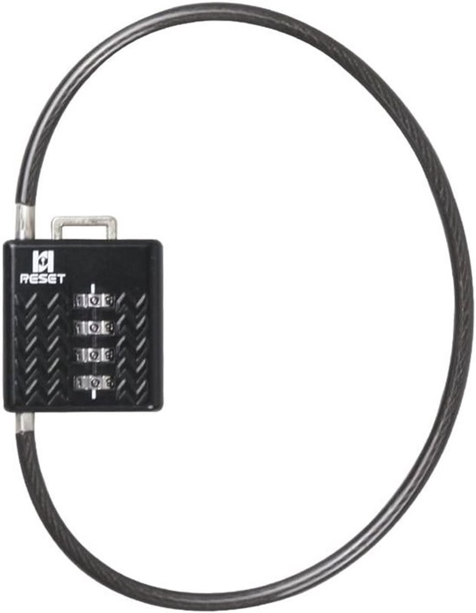 Lichtgewicht 4-cijferig combinatie kabelslot 80cm - ideaal voor fiets, helm, scooter, poort, schuur, koffer - zwart
