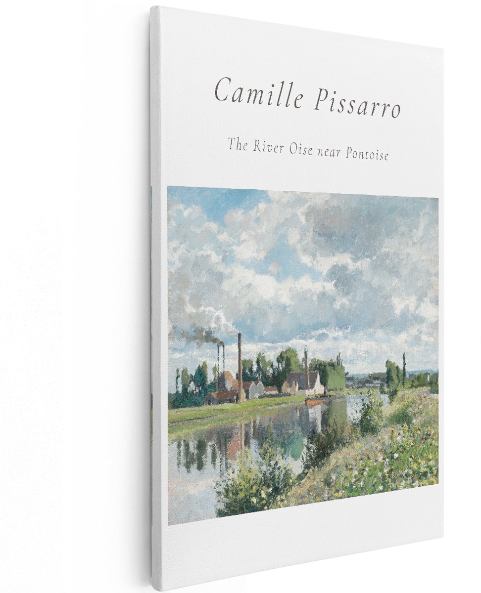 Artaza Canvas Schilderij Landschap Camille Pissarro - 120x180 cm - Groot - Wanddecoratie Rivier Oise - Muurdecoratie Pontoise - Klassieke Schilderijen Natuur