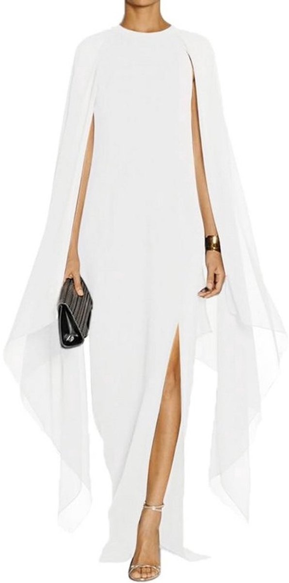Elegant avondjurk met hoge split en cape