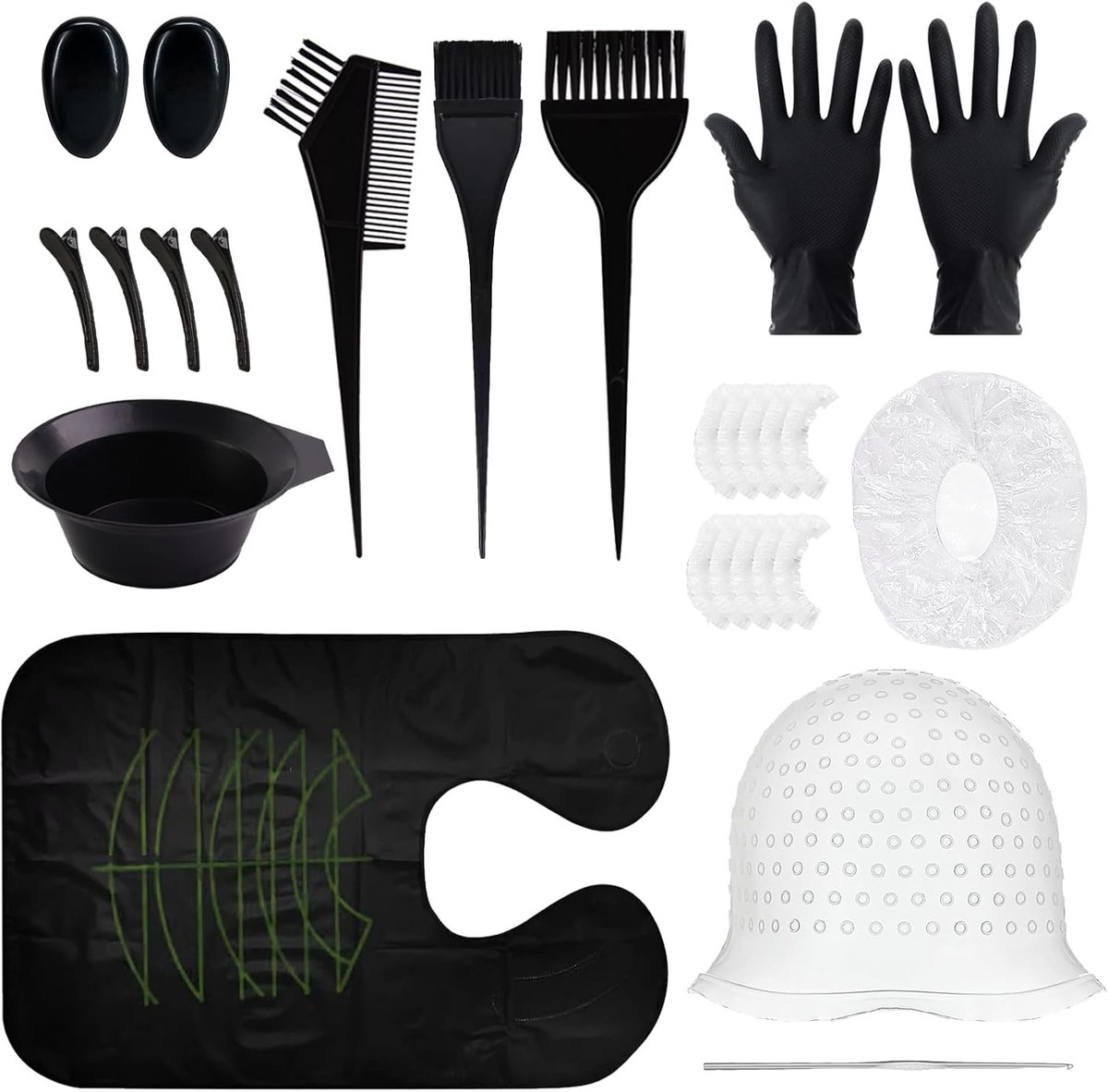 23-delige set voor haarverf, inclusief verfkwasten, silicone haarverfkap, handschoenen en accessoires voor kleurbehandeling