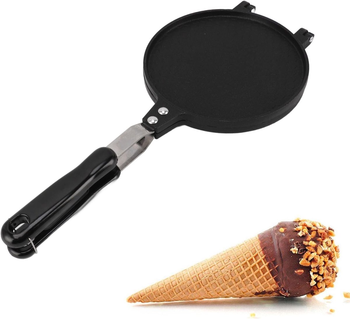 Wafelijzer voor Perfecte Wafels, 16.5 cm Aluminium Wafel Cone Maker, Ideaal voor IJs en Pannenkoeken