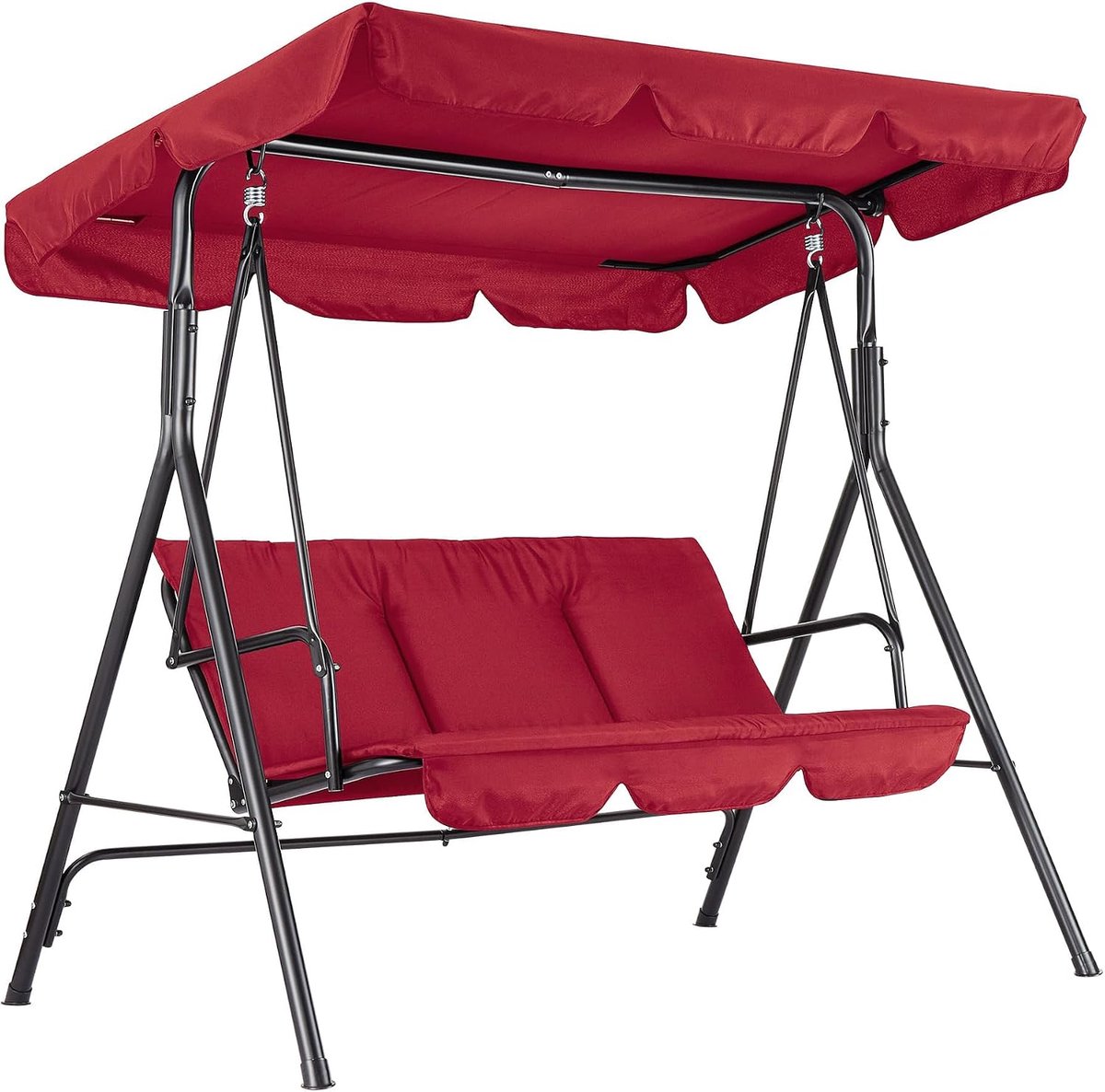 Tuinschommel 3-Persoons - Schommelbank met Verstelbaar Zonnedak - Weerbestendig Textilene - Max. 270 kg - rood