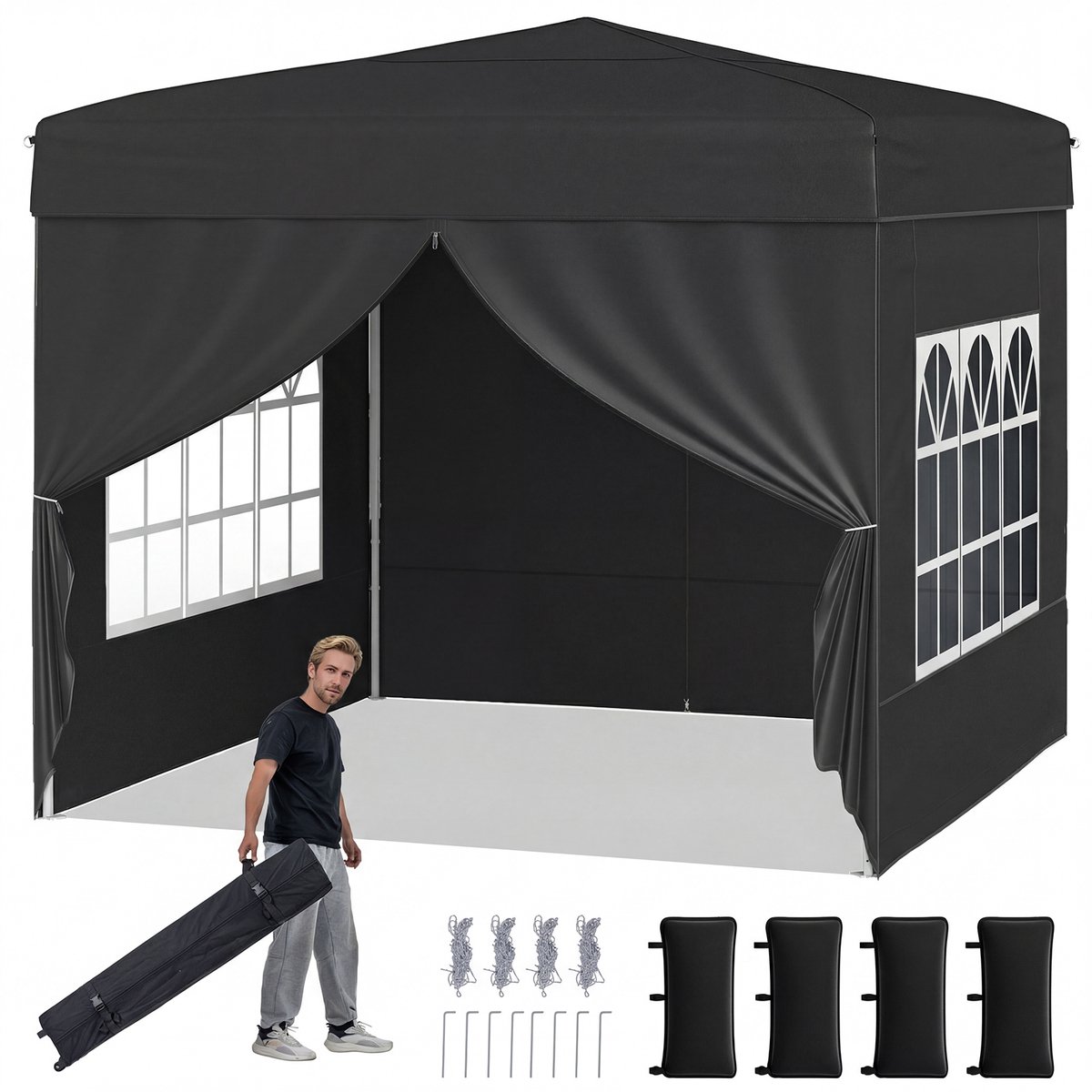 SureDeal® - Partytent - Paviljoen Pop Vouwpaviljoen - Afneembare Zijwanden voudig - Zonbescherming - 290x290x230 cm - Donkerbruin