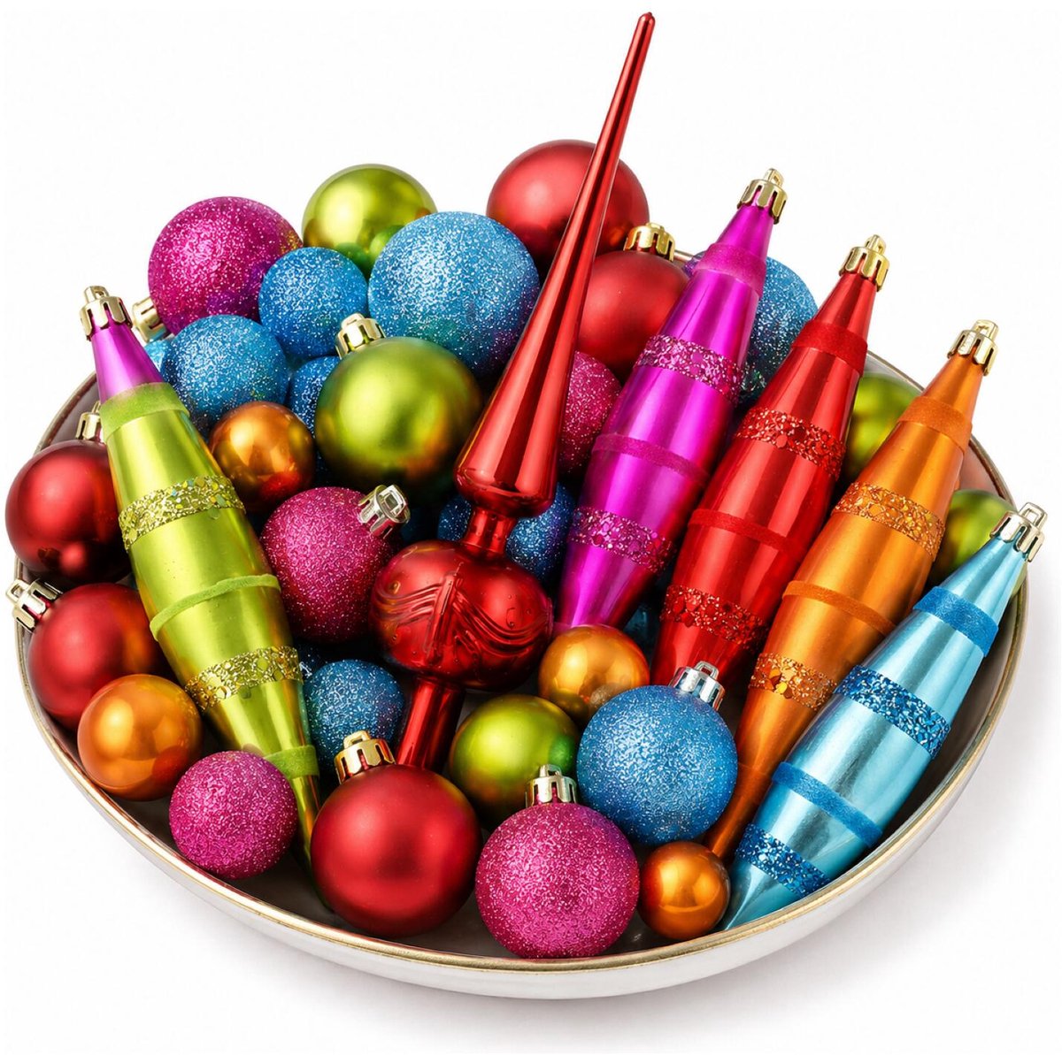 Inge Kerstballen en pegels ornamenten - 45-dlg - met piek - gekleurd - kunststof - kerstversiering