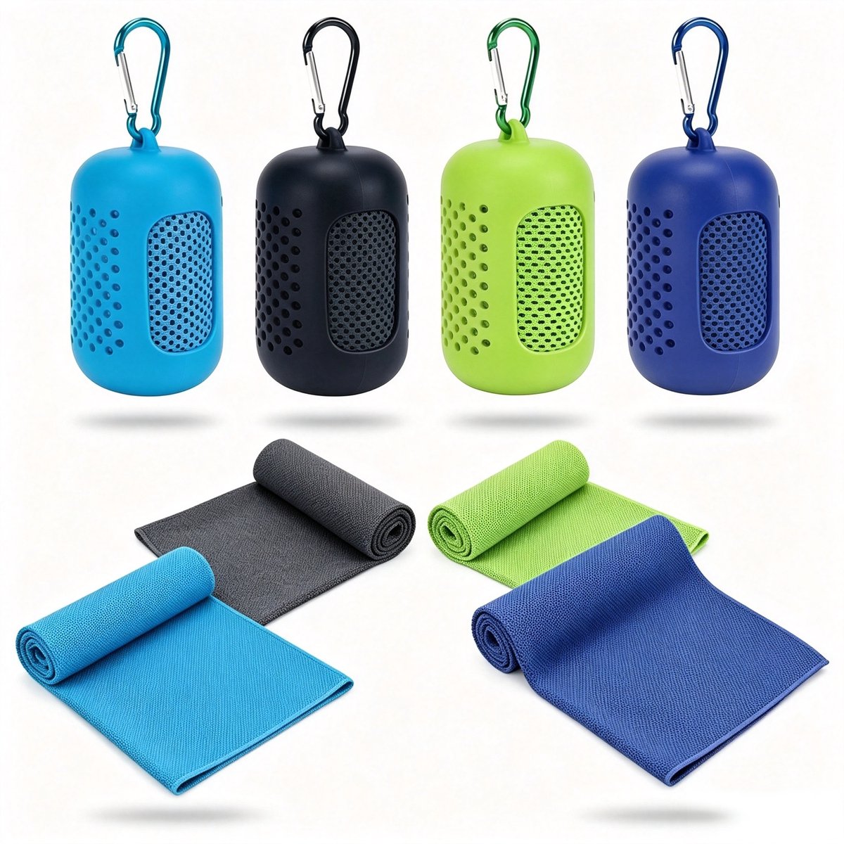 Namajunas -Sport Handdoeken – fitness handdoek – Fitness Handdoek Set van 4 – Verkoelende Cooling Towel, Sneldrogend en Absorberend – 90 x 30 cm – Met Siliconen Hoes en Karabijnhaak – Voor Fitness, Hardlopen en Outdoor