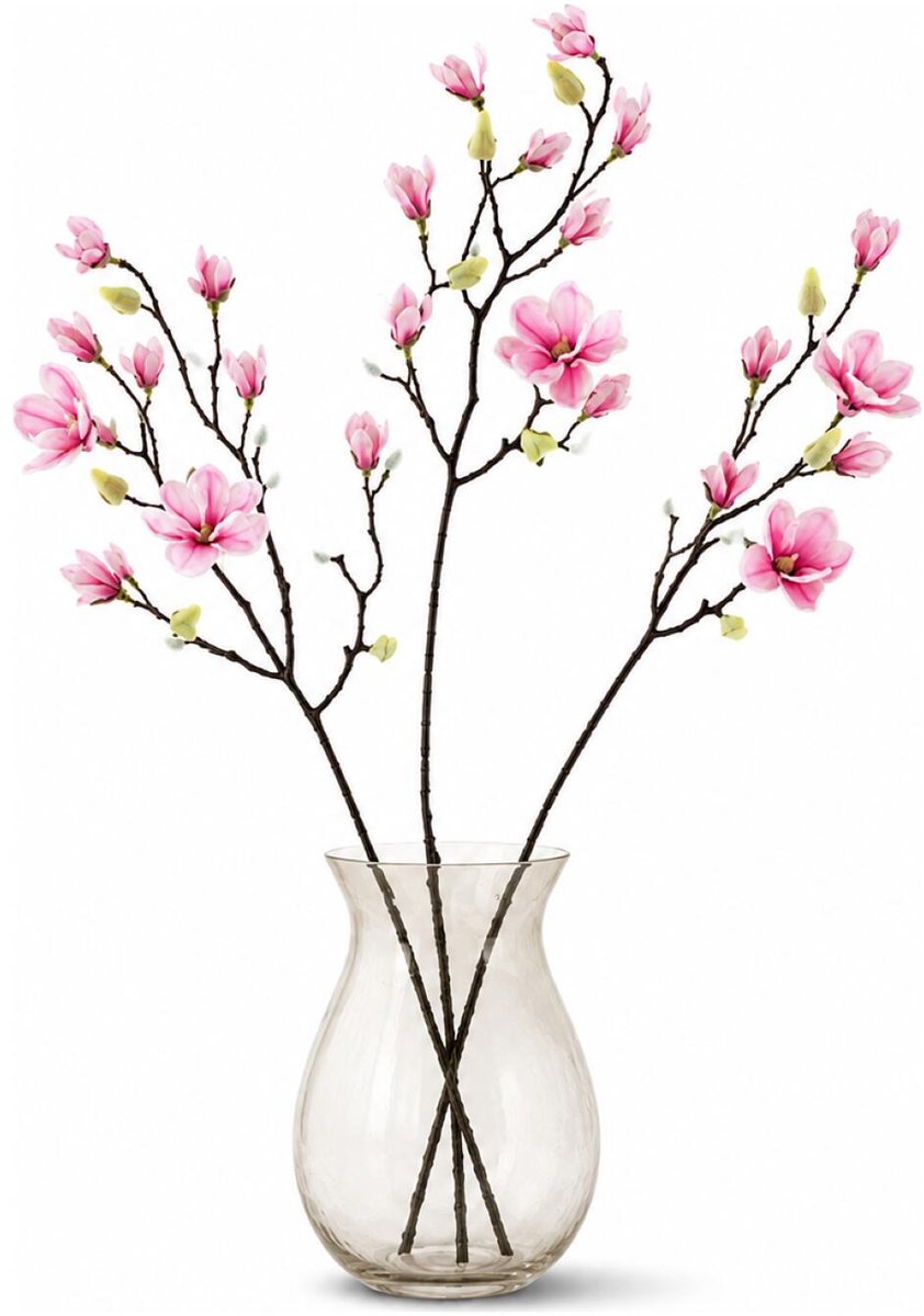Bellatio Design Kunstbloemen Magnolia tak Osaka - 3x - 123 cm - roze - Kunst zijdebloemen - siertakken - Japanse
