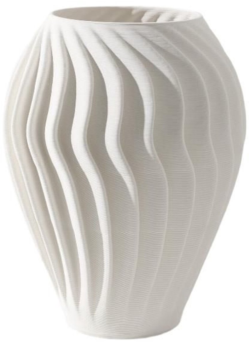 Fugurato Gina Vaas Wit - Keramiek met Golvende 3D-Ribbelstructuur - Ø20 x H27,5 cm