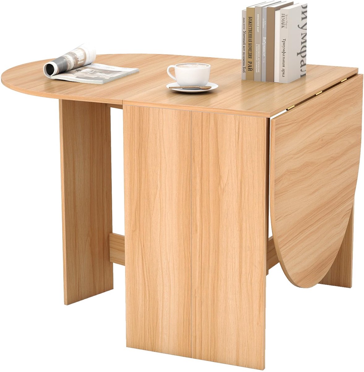 COSTWAY Opklapbare eettafel, houten keukentafel, eettafel voor 4-7 personen, belastbaar tot 60 kg, voor kleine ruimtes, 163 x 80 x 75 cm (naturel)
