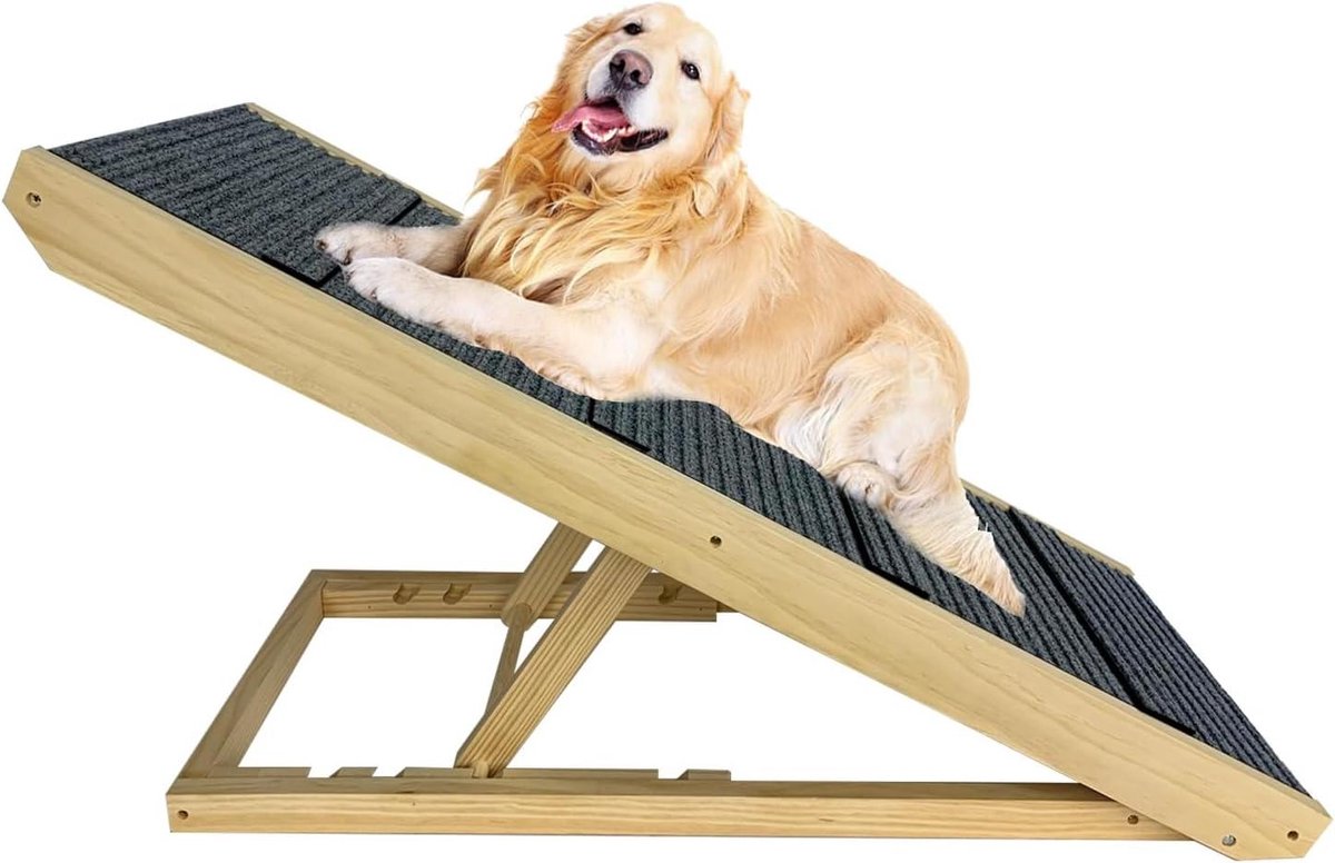 Hondenladder - Huisdierhelling - Hulp bij klimmen - In hoogte verstelbaar - 100 cm lang - Houtkleur