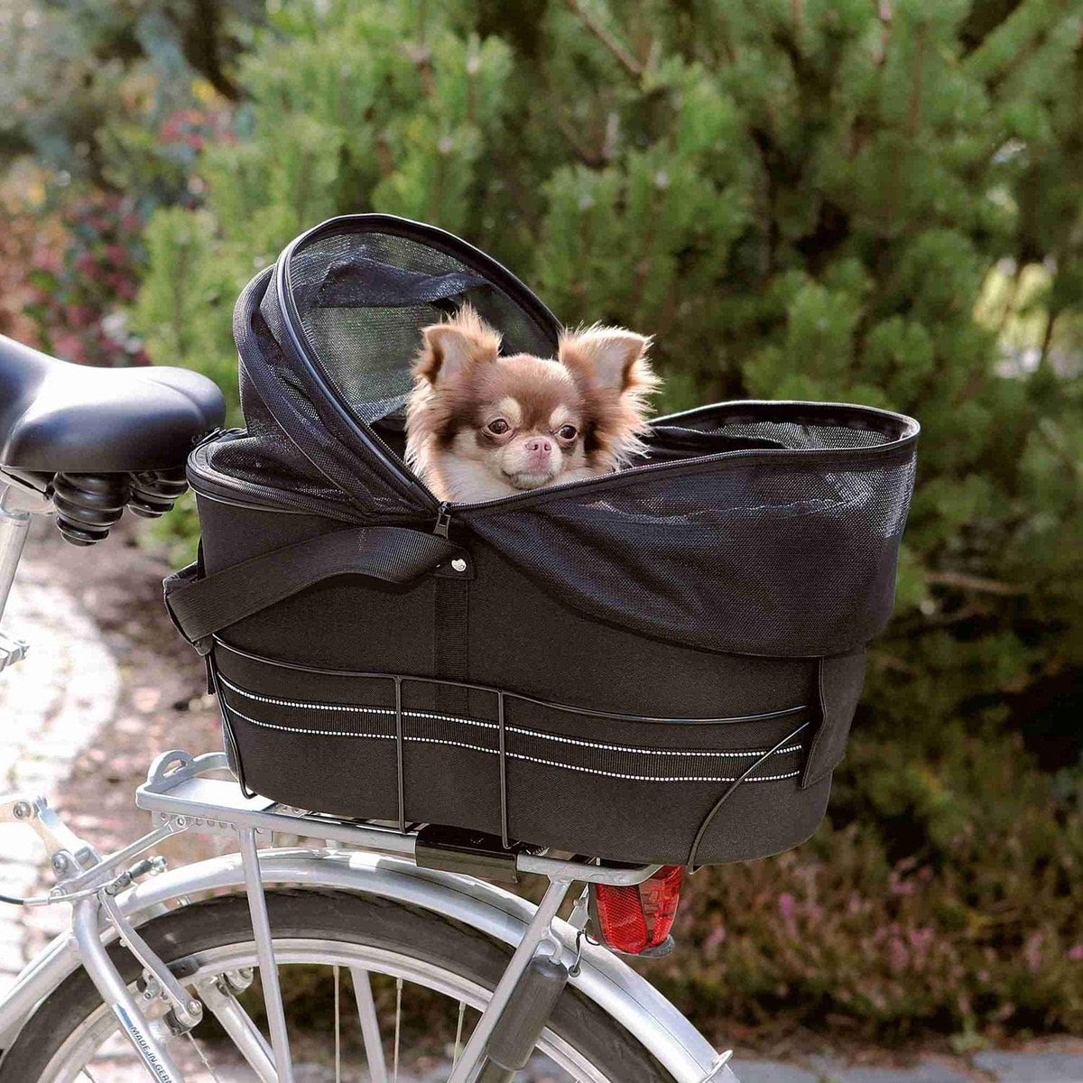 Fietsmand Hond - Reismand Bagagedrager - Veilig Vervoer - Afneembare Netafdekking - 29x42x48 cm - Zwart