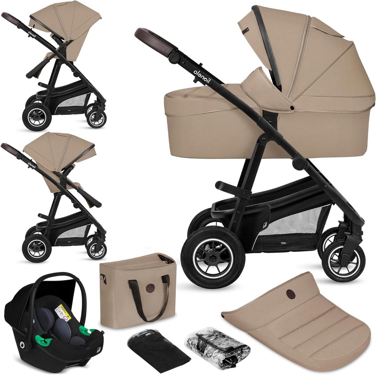 3-in-1 Kinderwagen - Combi Kinderwagen Set - Baby Vervoer - ADAC Gecertificeerd - Vanaf Geboorte - Beige Zand
