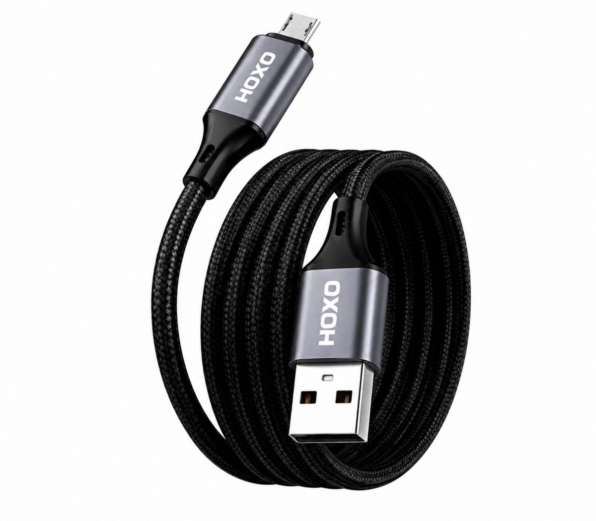 HOXO USB-A naar Micro-USB Kabel – 15W Snelladen – Magnetisch Gevlochten – 1 Meter – Data & Opladen – Zwart