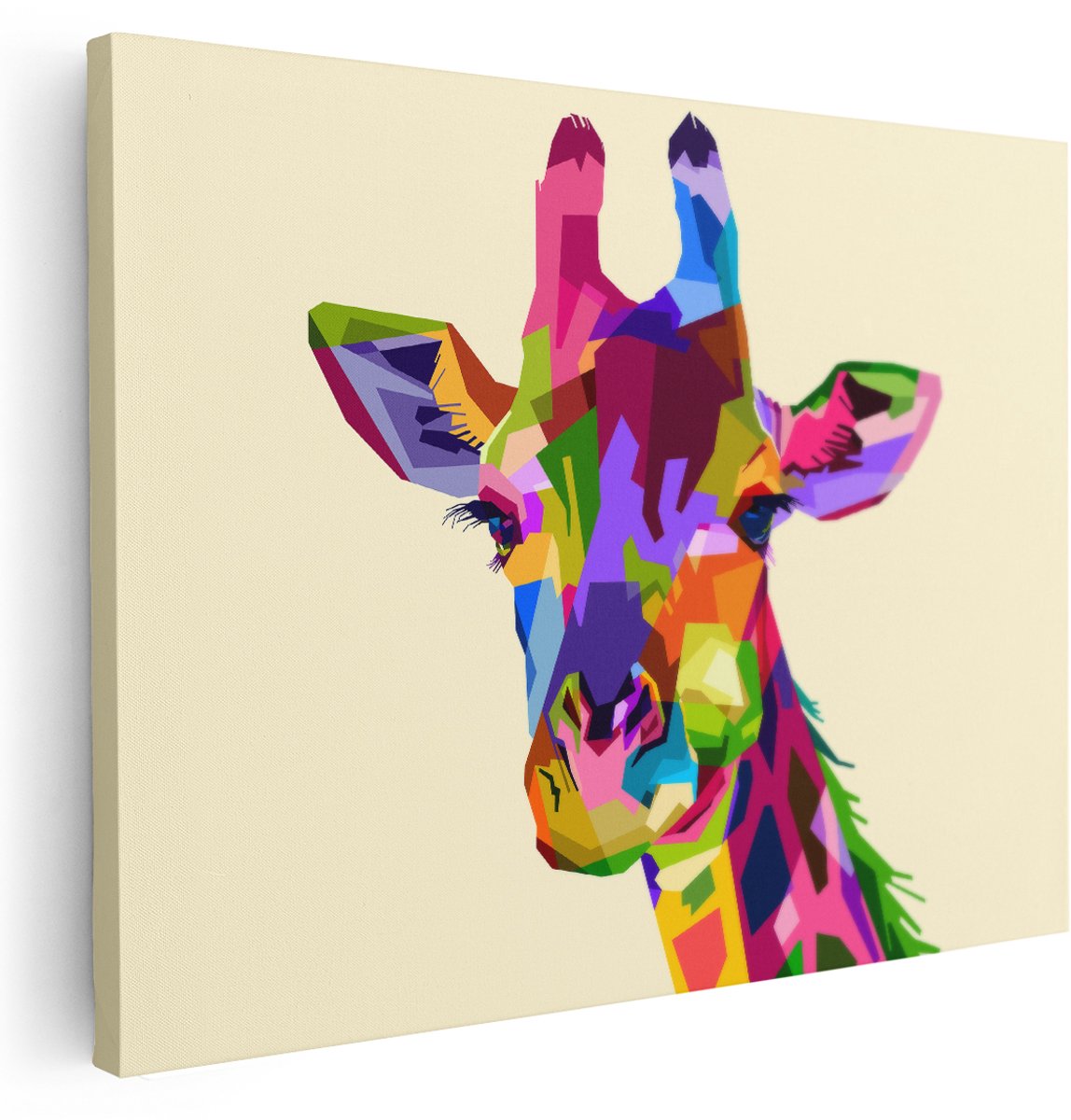 Artaza Canvas Schilderij Kleurrijke Giraffe - Abstract - 160x120 cm - Groot - Wanddecoratie Woonkamer - Schilderijen - Muurdecoratie