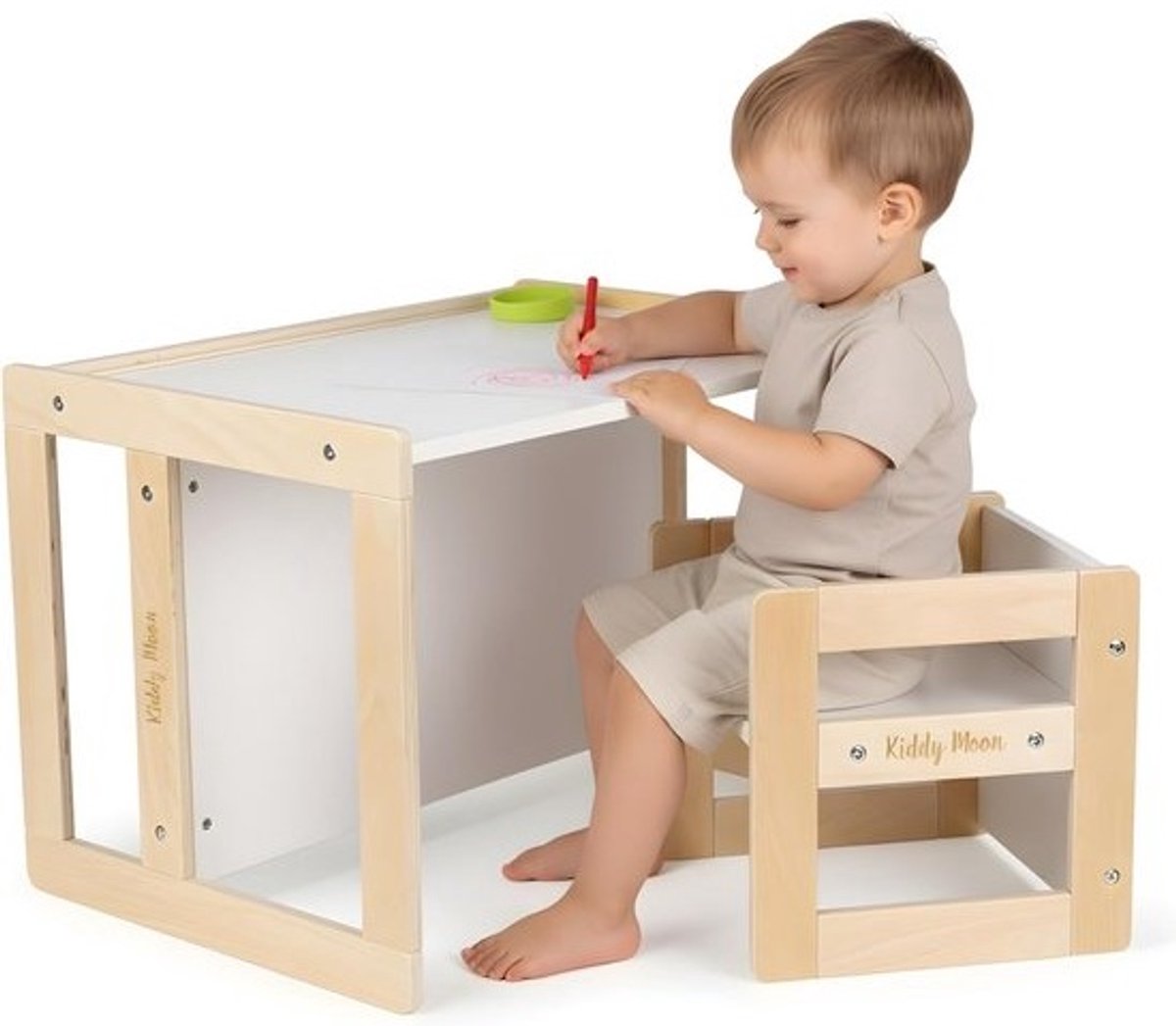 Houten Kindertafel met Stoel en Bankje - Speel- en Leertafel voor Kinderen Vanaf 2 Jaar