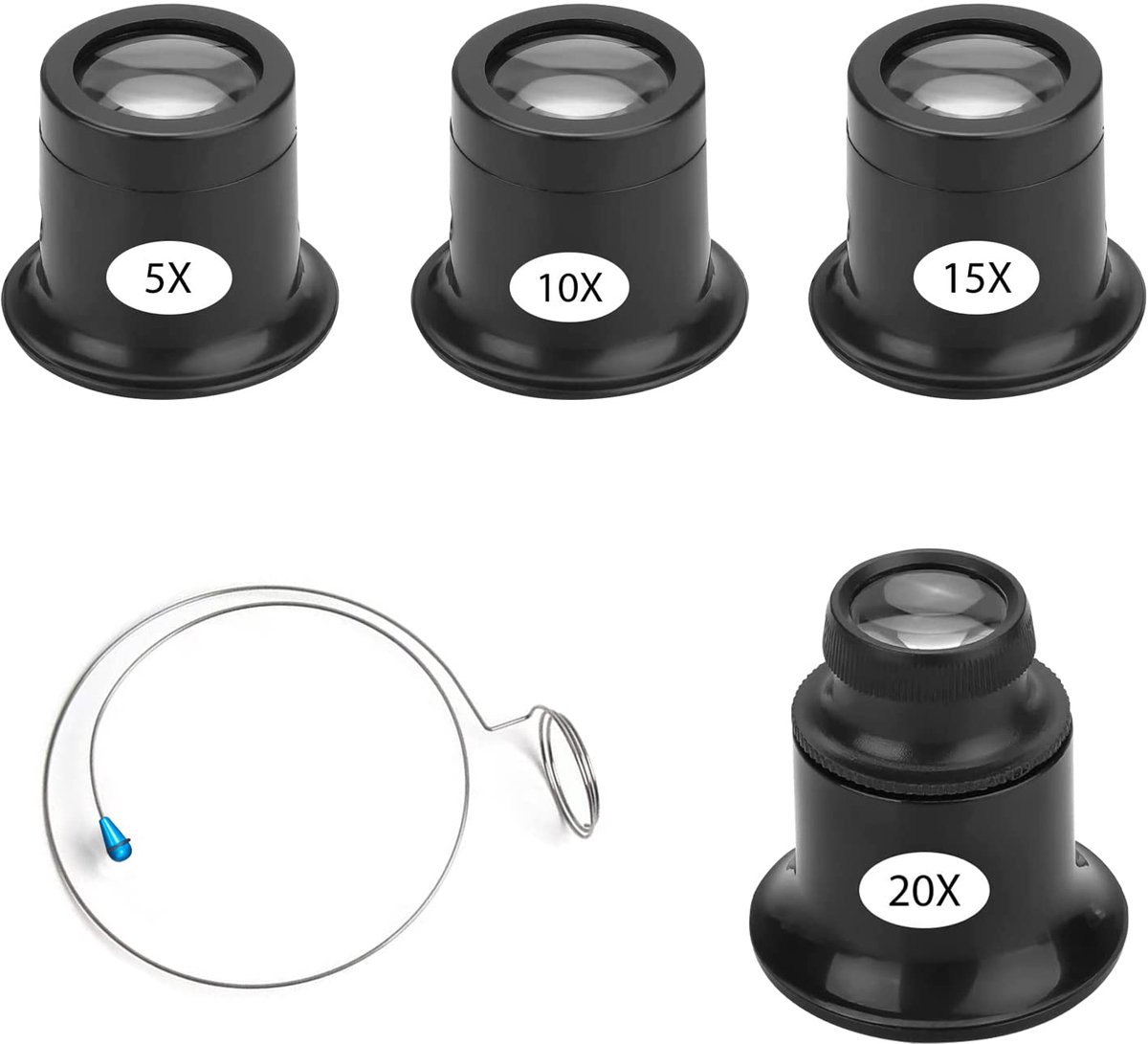 Loep Set - Met 5x, 10x, 15x en 20x vergroting - Voor horlogemakers, juweliers en precisiewerk - 4 stuks