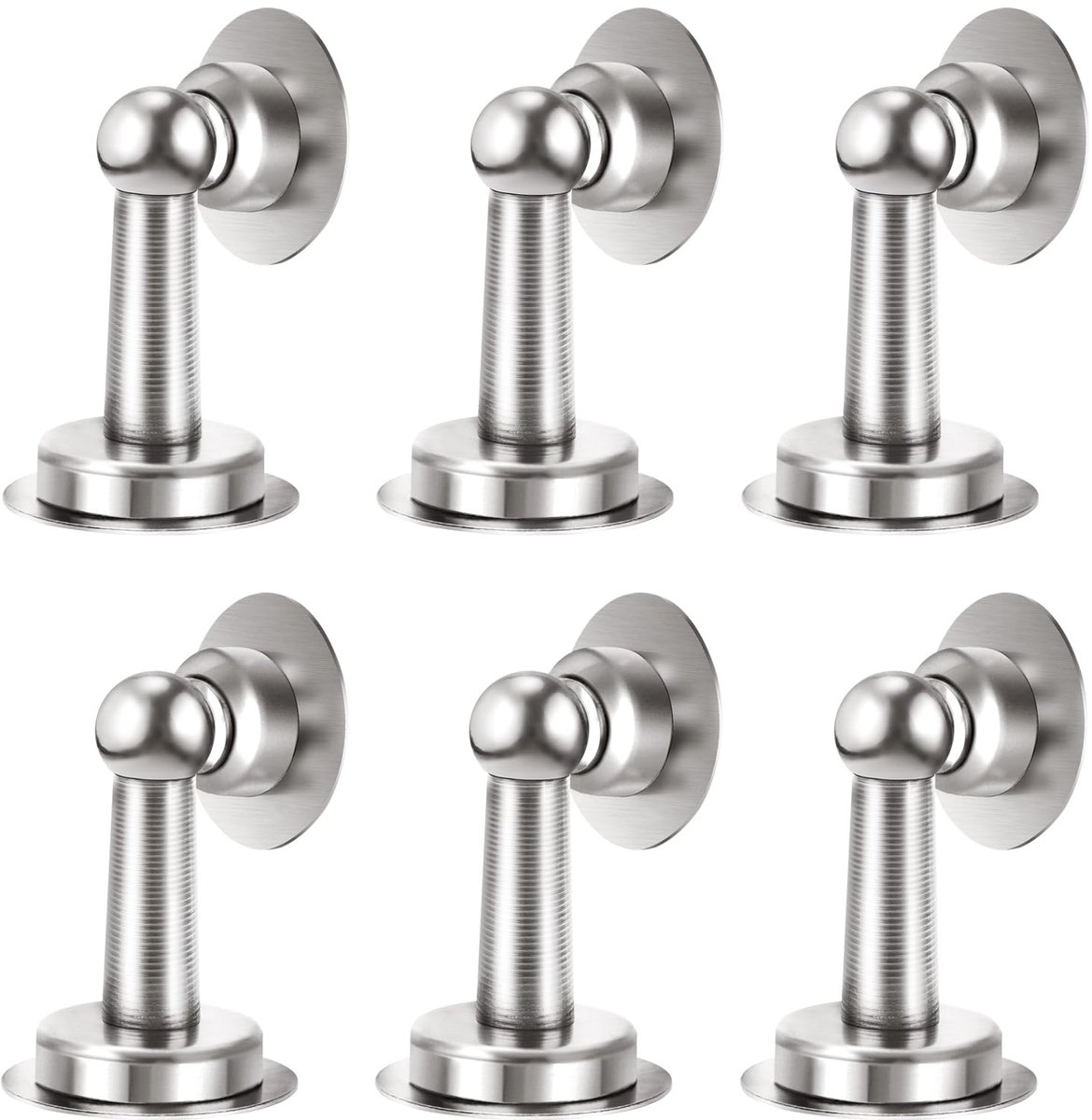 6 Stuks Magnetische Deurstopper - RVS Zelfklevend - Zonder boren - Voor wand- of vloermontage met dubbelzijdig tape of schroef - Zilver