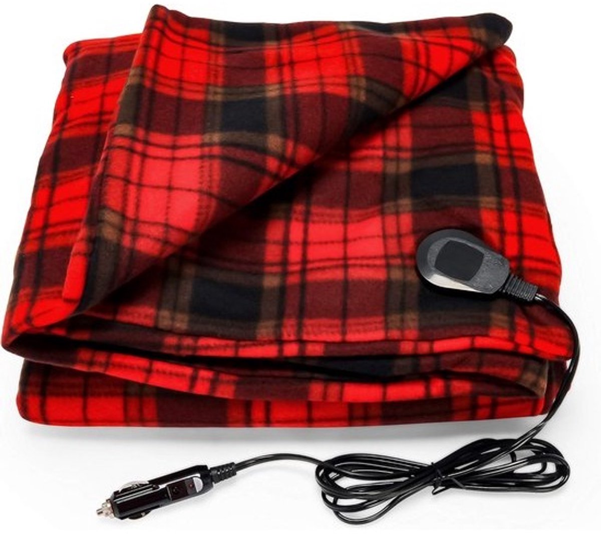 Verwarmde Fleece Deken voor Voertuigen - 12V Aansluiting - Perfect voor Koude Weersomstandigheden en Reizen - Ruitpatroon in Rood - 59" x 43"