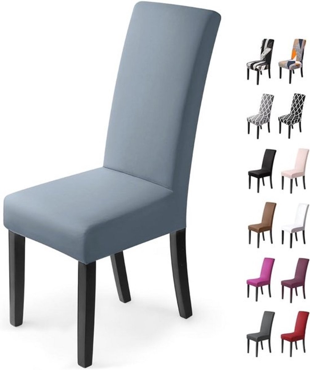 Stretch Stoelhoezen - Verwijderbare en Wasbare Eetstoelhoezen voor Eetkamer en Hotel (4 Stuks, Nevel-Blauw)