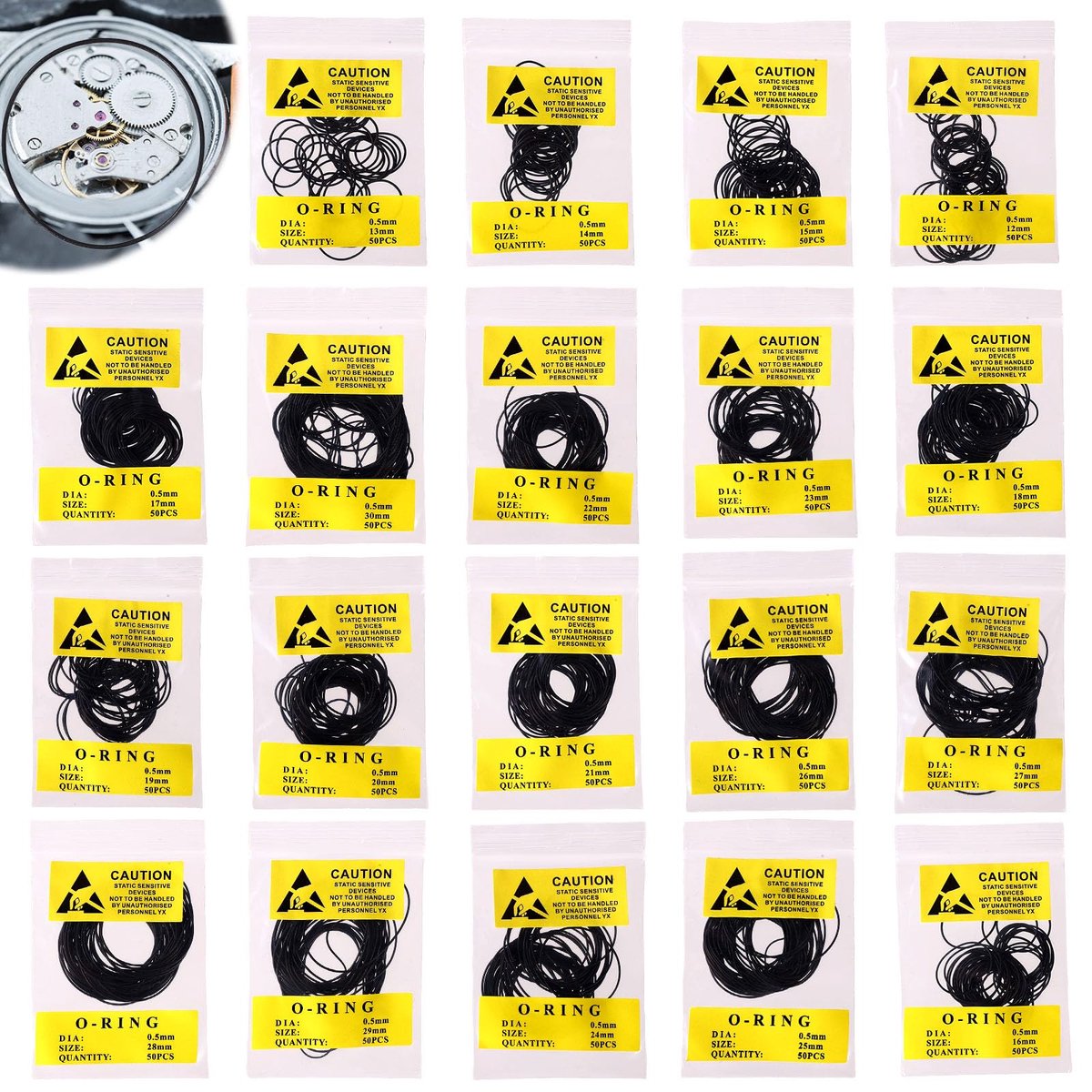 Fukaisu 950 St O-Ring Horloge Pakkingset, 19 Maten 0,5 mm (12-30 mm) Specificaties Rubberen Horloge Achterkant - ShopVlot