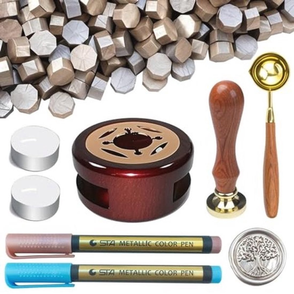 Wax Zegelstempel Set met 500 Champagnegoud Kralen en Accessoires voor Perfecte Zegels