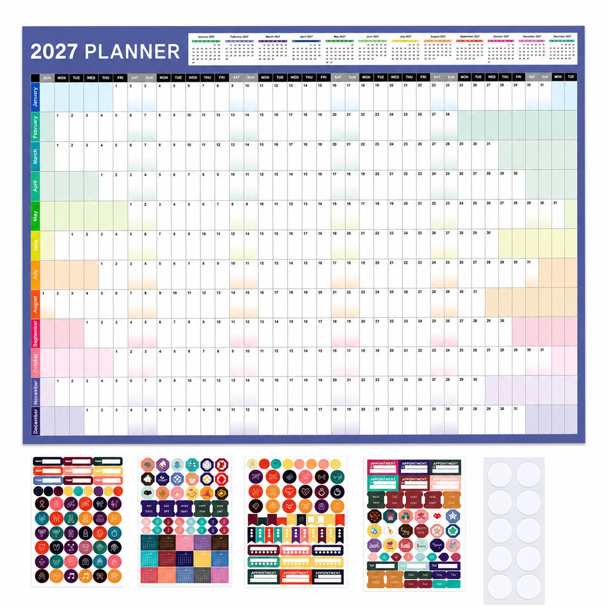 Ulisem - 2027 Wandkalender - Grote Jaarplanner - Dubbelzijdige Kalender - Dikke Papierkwaliteit - Kleurrijke Maandplanner - Voor Woonkamer Keuken Kantoor Studiekamer en Appartement - Diepblauw