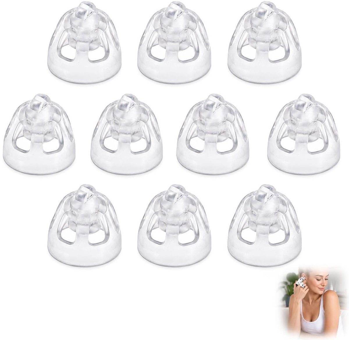 Set van 10 vervangende gehoorapparaatdomeinen, 8mm siliconen domeinen met open ventilatie, comfortabele en flexibele accessoires voor gehoorverbetering