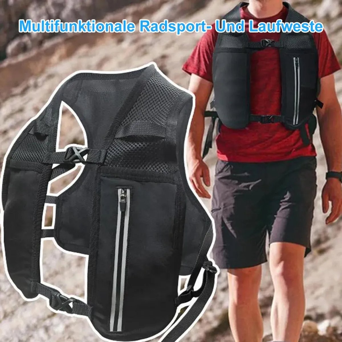Unisex trailrunningvest, ultralicht hardloopvest/rugzak, weegt slechts 115 gram, ademend, Geschikt voor reflecterende strepen en een verstelbare borstband.