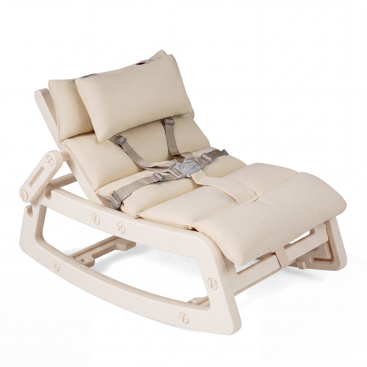 SureDeal® - Wipstoeltje - Schommelstoel Kind Ligstoel - Verstelbare Rugleuning Baby - Wasbaar Zitkussen - Hoofdkussen - 73x45x40 cm - Naturel