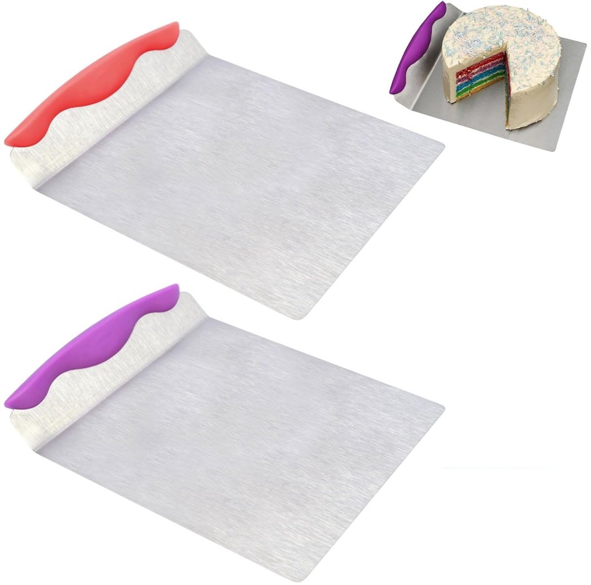 longziming - Taartschepper Set - 2 Stuks - Taartschep Voor Taart En Gebak - Gebak Schep - Gebogen Ontwerp - Roestvrij Staal - Paars En Rood