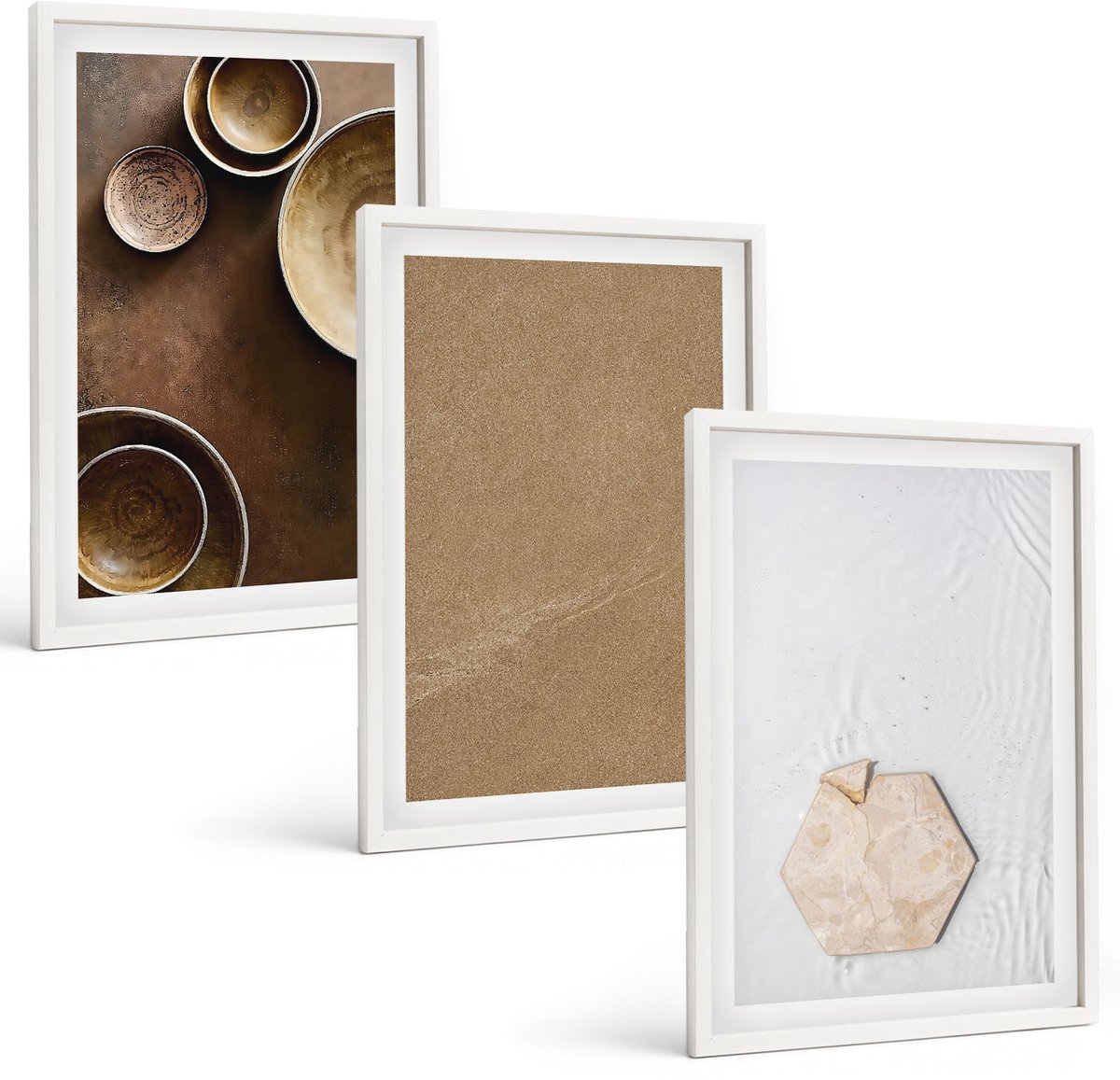 Wallfluent 3-Delige Schilderij Set - Minimalistische Texturen In Warme Kleuren - 40 x 60 - Wanddecoratie - Moderne Interieurdecoratie - Decoratieve Schilderijen