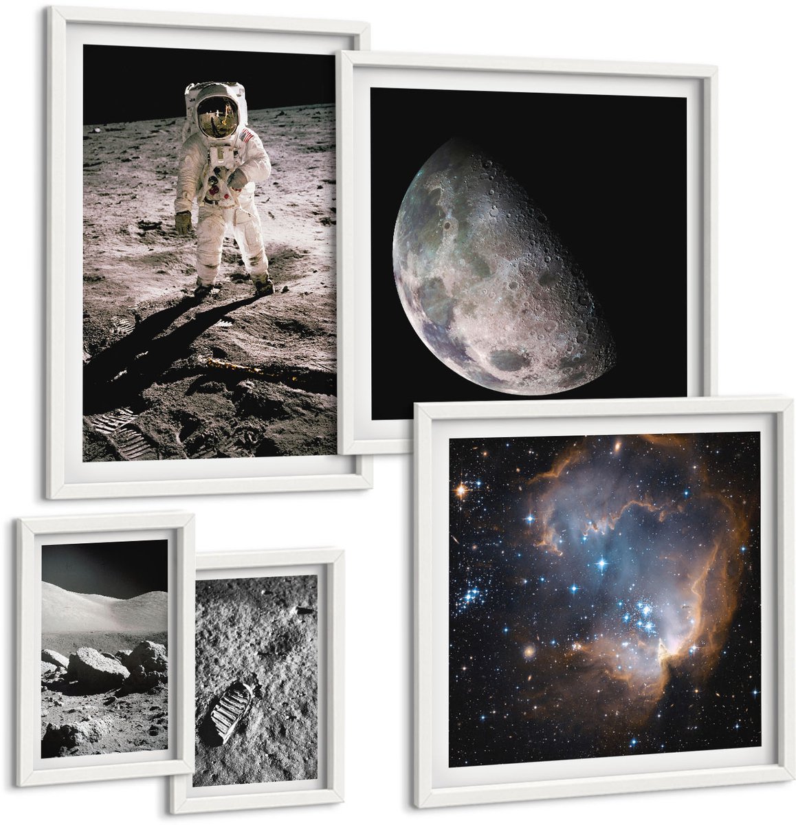 Wallfluent 5-Delige Schilderij Set - Kosmische Ontdekkingen En Geheimen Van Het Universum - 50 x 50 cm, 20 x 30 cm En 40 x 60 cm - Muurdecoratie - Schilderijen Set - Woonkamer - Moderne Wanddecoratie