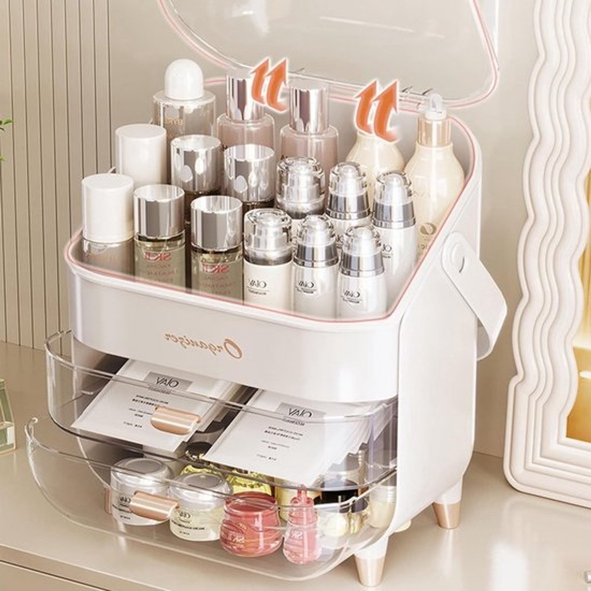 Multifunctionele Make-up Organizer met Deksel en Draaggreep
