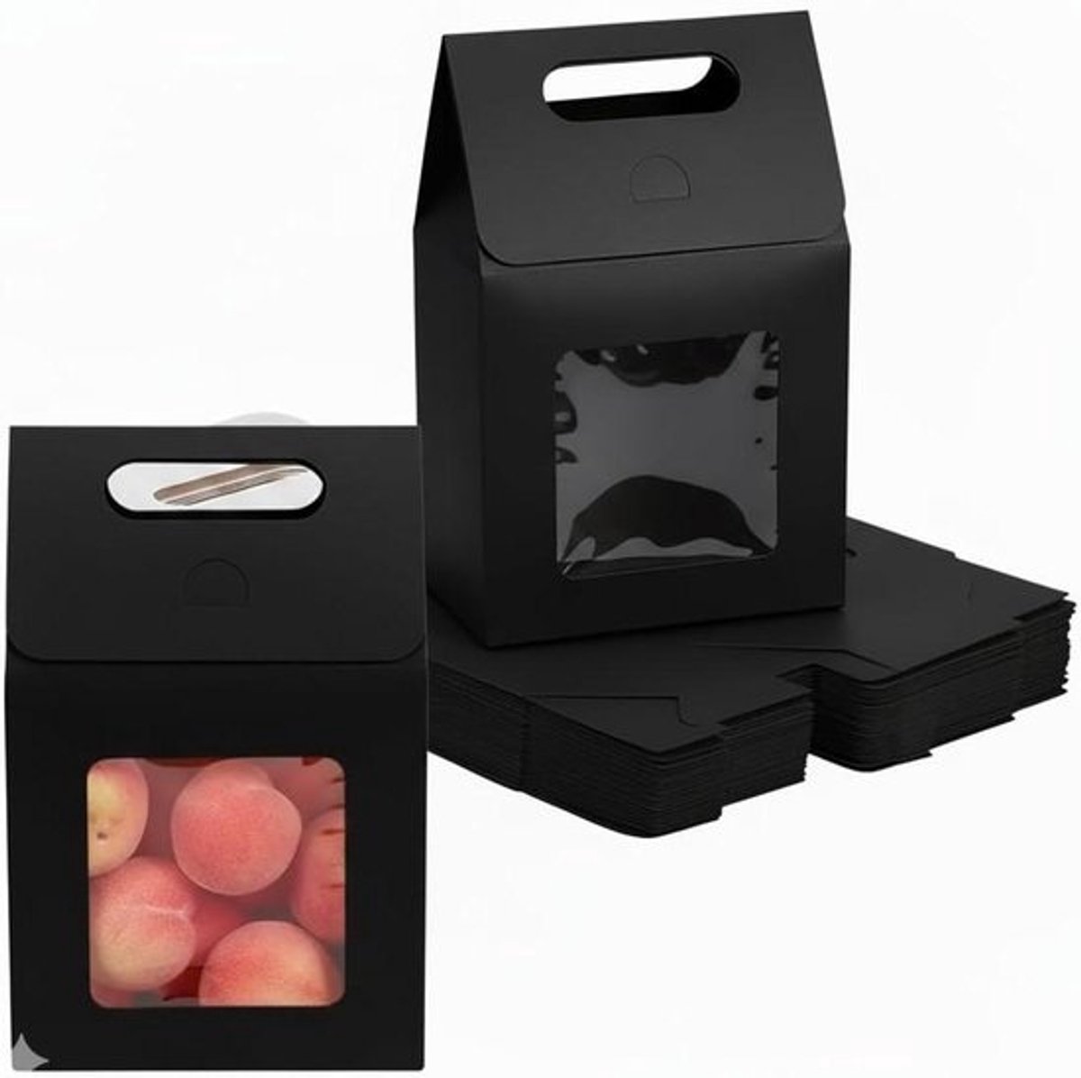 Kraft Geschenkdoos - Cadeautas Verpakkingstas - Cadeaus Presenteren - Met Venster - 195 x 135 x 8 cm - Zwart