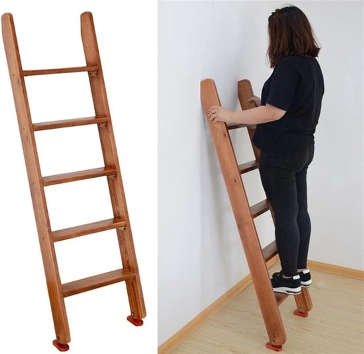 Stapelbedladder Hout - Hoogslaper Ladder - Veilig Instappen - Extra Brede Treden - 100 cm - Donkerbruin