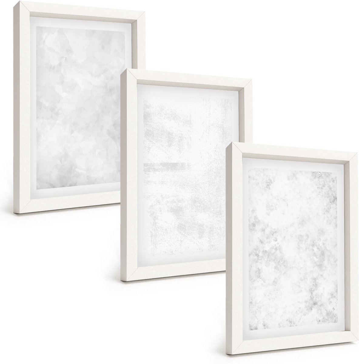 Wallfluent 3-Delige Schilderij Set - Witte Vlekken Op Een Minimalistische Canvasachtergrond - 20 x 30 - Decoratieve Schilderijen - Wanddecoratie - Hal