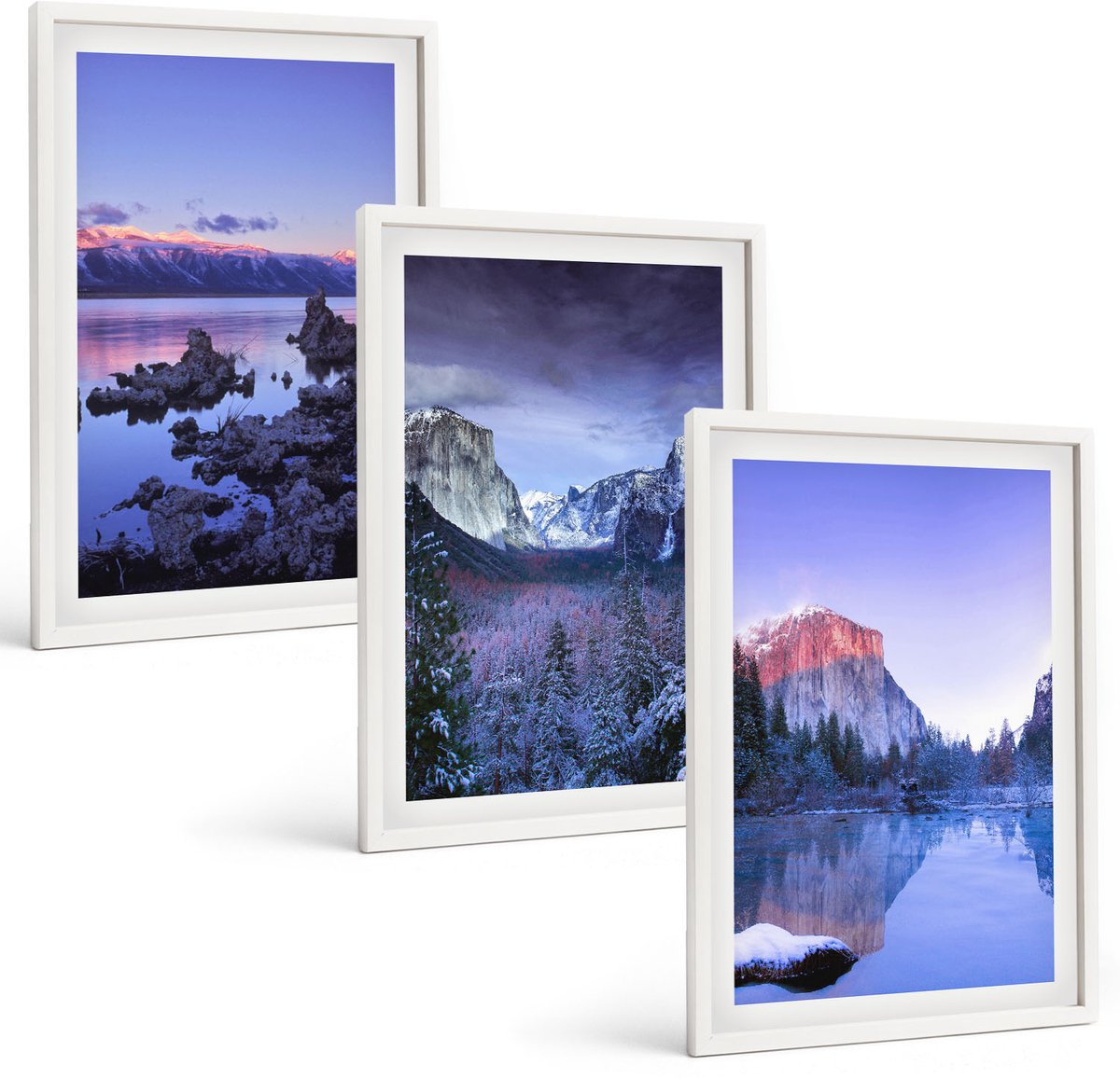 Wallfluent 3-Delige Schilderij Set - Berglandschappen Bij Schemering, Uitzicht Op Het Water - 40 x 60 - Stijlvolle Wanddecoratie - Interieur - Moderne Wanddecoratie