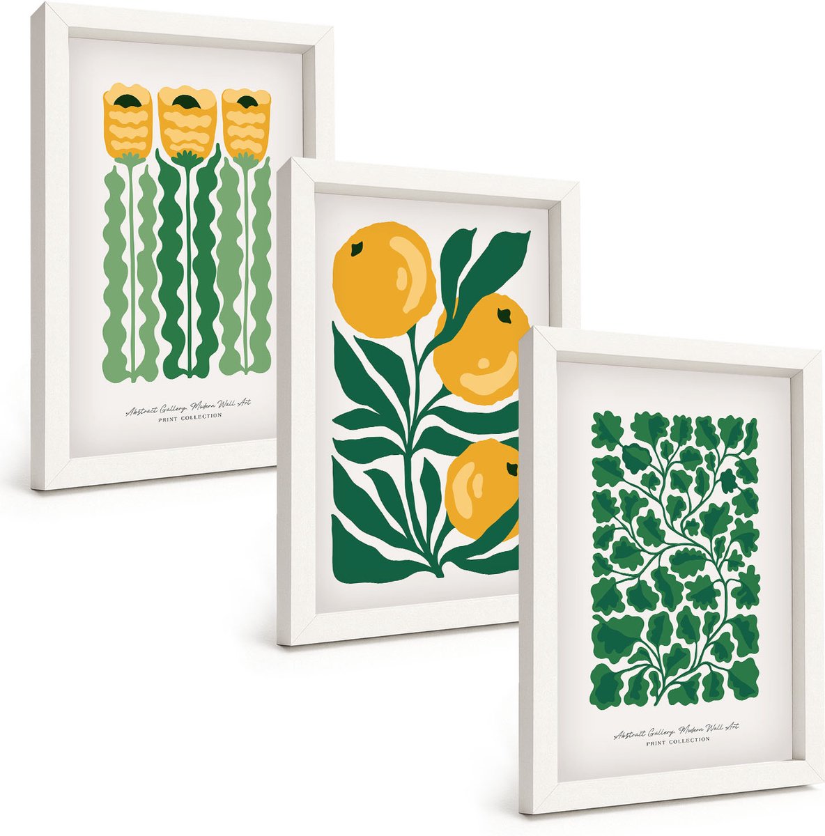 Wallfluent 3-Delige Schilderij Set - Plantenpatronen Met Bloemen En Bladeren (Posters) - 20 x 30 - Wanddecoratie - Schilderijen Set - Interieur - Woonkamer Decoratie