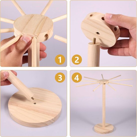 Pastadroger Hout - Pastastandaard Drogen - Zelfgemaakte Pasta - Opvouwbaar Ontwerp - 40 cm Hoog - Natuurlijk Hout — afbeelding 5