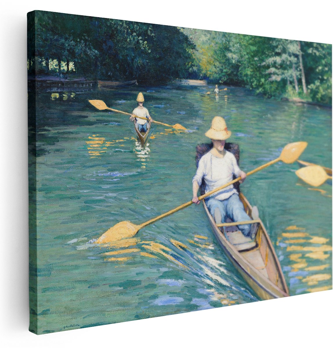 Artaza Canvas Schilderij Kano Op Rivier - 160x120 cm - Groot - Wanddecoratie Impressionisme - Muurdecoratie Natuur - Kamer Accessoires Caillebotte