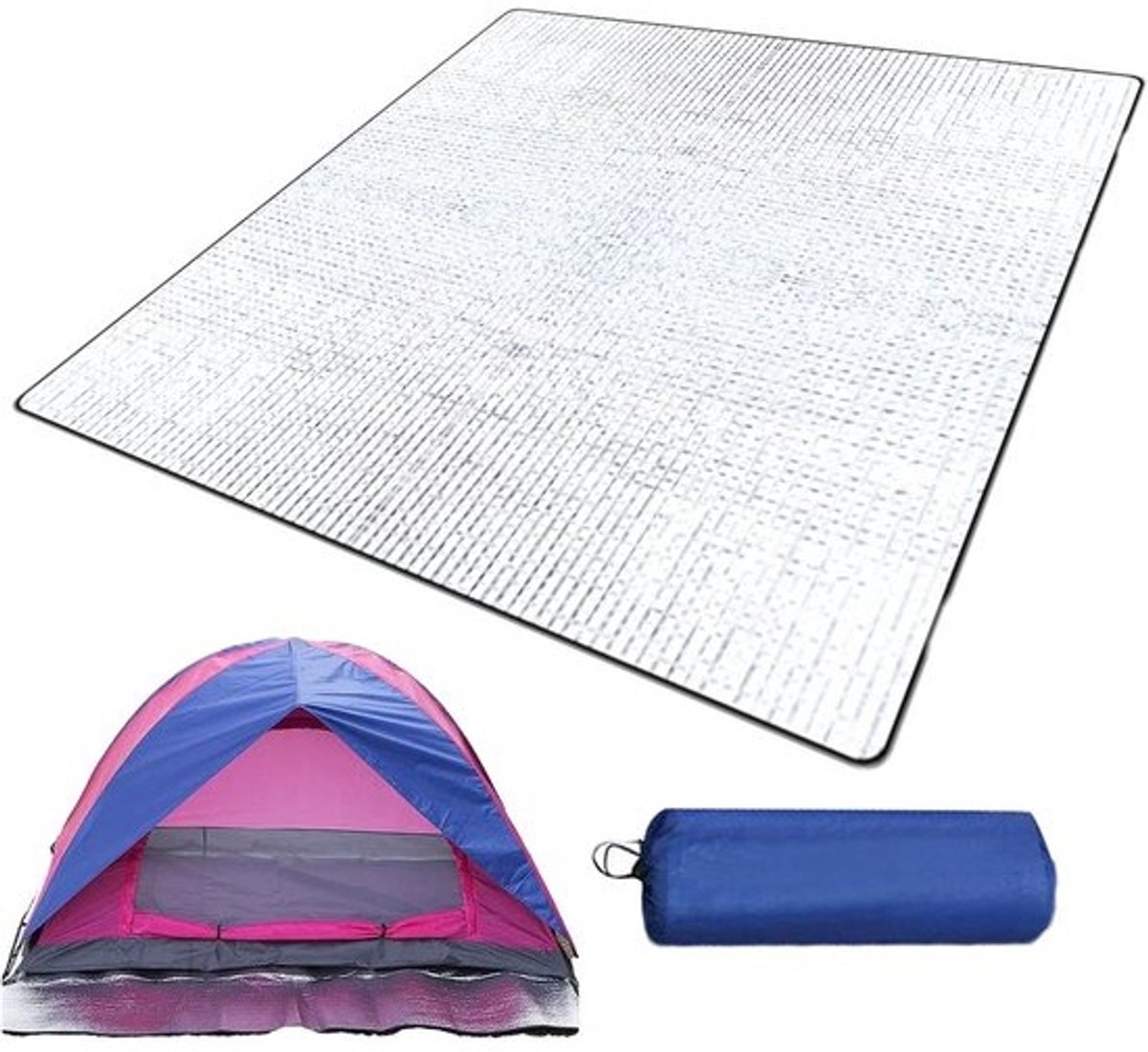 Isolatiemat 200x200 cm Aluminiumfolie Lichtgewicht en Opvouwbaar voor Tent of Picknick
